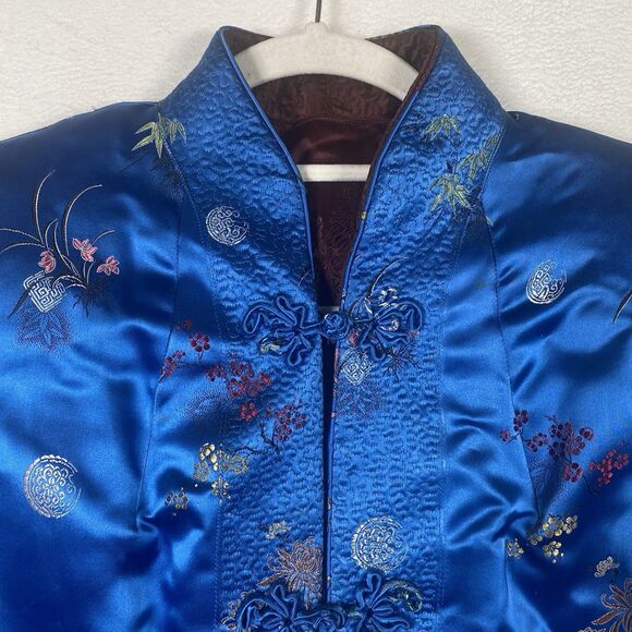 Peony Brand Shanghai China Reversible Satin Jacket Women’s Size 38 Red Blue - Picture 7 of 15